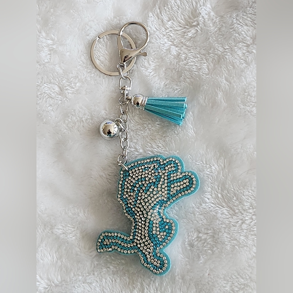 Wildcat Blue Rhinestone Keychain with Tassel Bag Charm